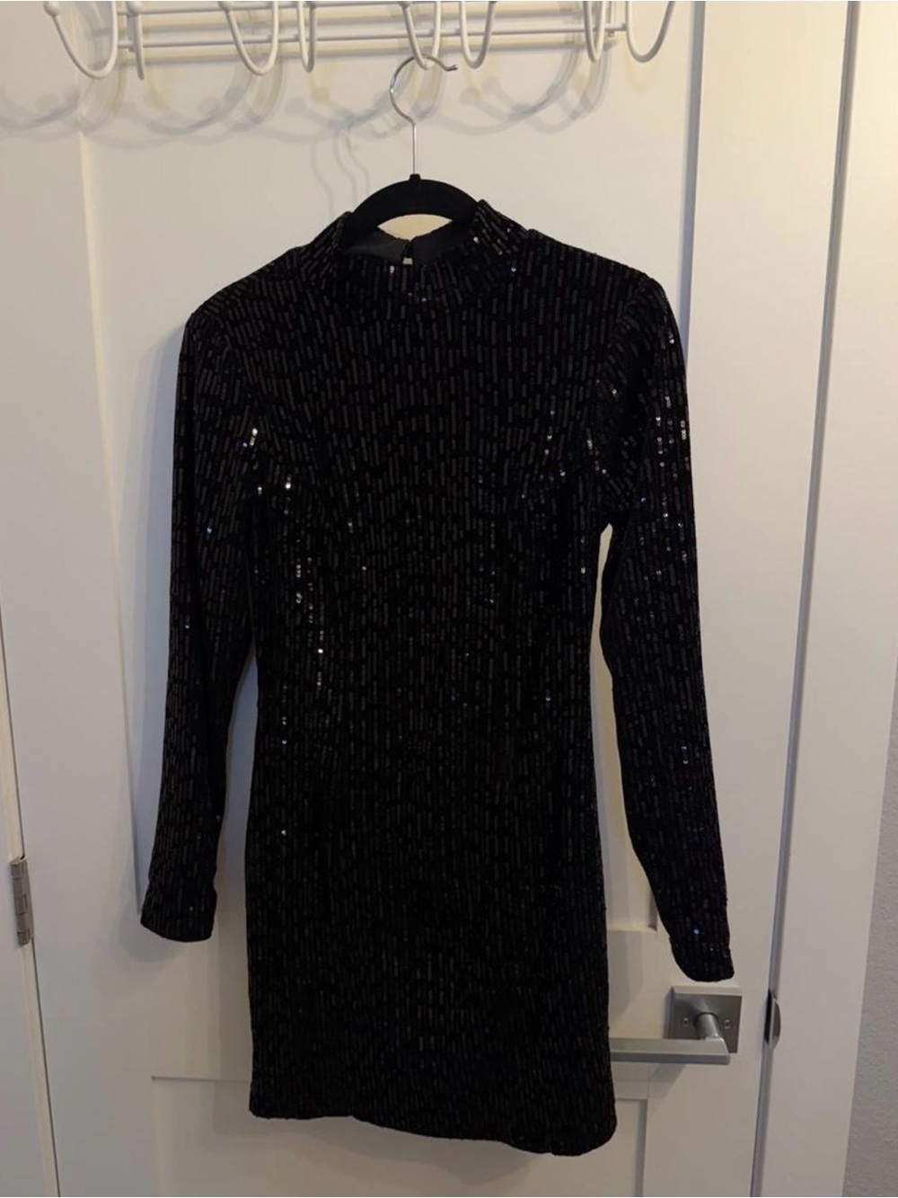 Francesca's Collections Black Long-Sleeve, Open Back Sequin Mini Dress